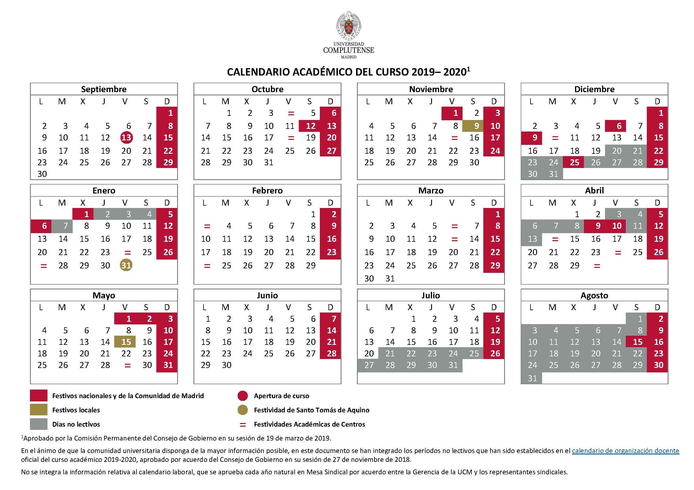 Nuevo Calendario Laboral para el 2020